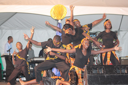 A dance company performs at the launch of Gospel Fest in Kingstown on Sunday, April 8, 2012.