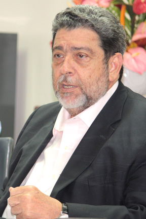 Prime Minister Dr. Ralph Gonsalves speaking at the press conference in Kingstown last week.