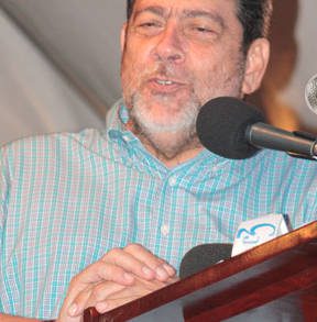 Prime Minister Dr. Ralph Gonsalves as he address the Fisherman's Day 2013 Rally on Monday, May 20.