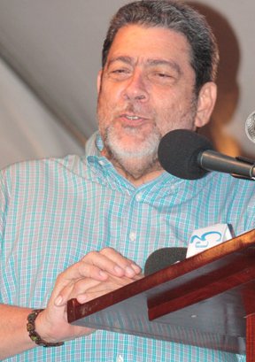 Prime Minister Dr. Ralph Gonsalves as he address the Fisherman's Day 2013 Rally on Monday, May 20.
