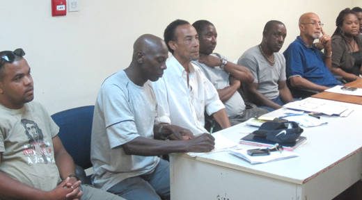 The executive of the St. Vincent and the Grenadines Table Tennis Association. From left Marlon Gibson, treasurer; Andrew Lockhart, secretary; Ruddy Daniel, vice-president; Tyrone Jack, president; Sean Stanley, PRO; committee members Orville Haslam, Unica Velox, Jabarri Jack, secretary/treasurer.