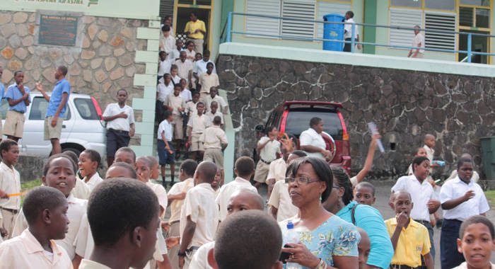 Students file out of the St. Vincent Grammar School in Kingstown after writing the Common Entrance Exam on Friday, June 7, 2013. (IWN photo)