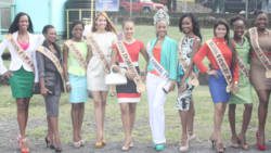 Nine of the contestants in this year's Miss Carival, along with Miss Carival 2012, St. Lucian Roxanne Didier-Nicholas, pose at the E.T. Joshua Airport, where they attended a ceremony to welcome regional airline LIAT's newest aircraft to St. Vincent. (IWN photo)