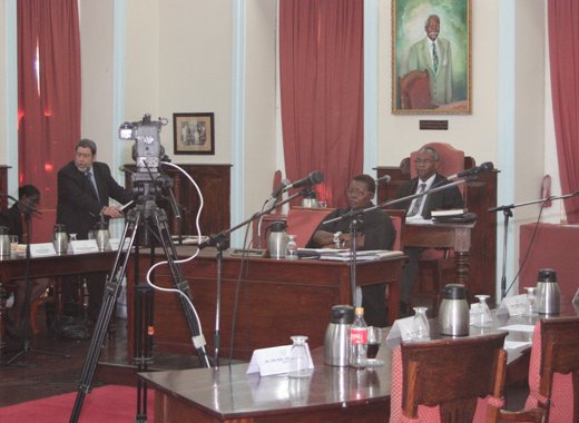 Opposition benches are empty as Prime Minister Dr. Ralph Gonsalves wraps up debate on the Supplementary Appropriations Bill earlier in June. (IWN photo)