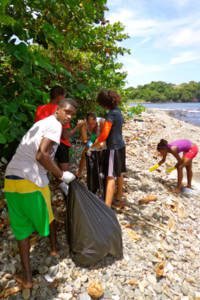 Members of the National Rugby Team clean up Great Head Bay.