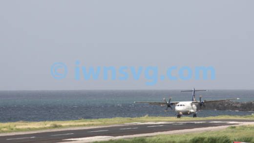 A LIAT's ATR 72-600 aircraft about to touch down at E.T. Joshua Airport on June 26, 2013.