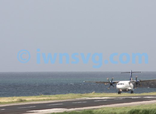 A LIAT's ATR 72-600 aircraft about to touch down at E.T. Joshua Airport on June 26, 2013.
