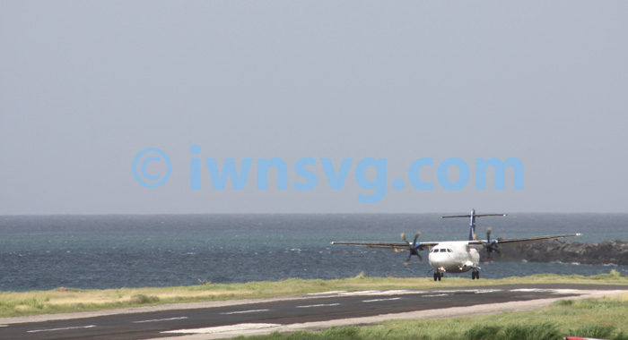 LIAT's ATR 72-600 about to touch down at E.T. Joshua Airport on Wednesday, June 26, 2013.