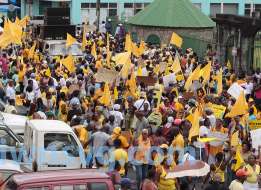 Thousands of supporters of the opposition New Democratic Party marched and rallied in Kingstown on Friday, July 26, 2013 (IWN photo)