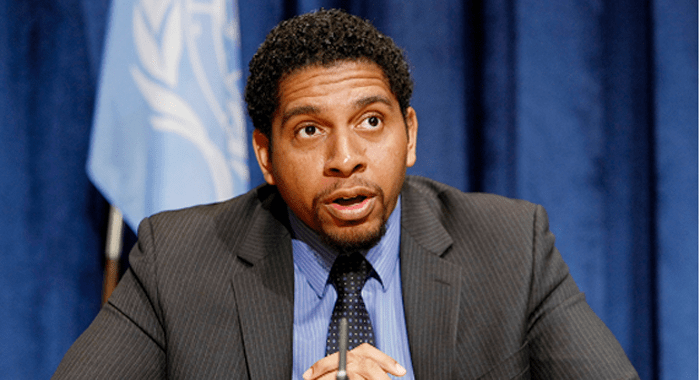 Camillo Gonsalves speaks at the United Nations. (Internet photo) 