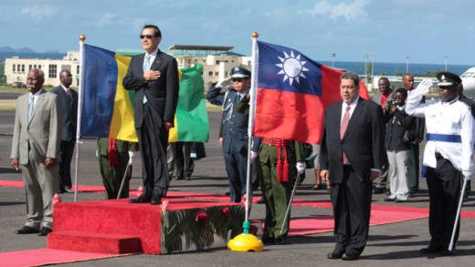 President of Taiwan, Ma Ying-jeou, was welcomed with military honours when he arrived in St. Vincent on Saturday. (IWN photo) 
