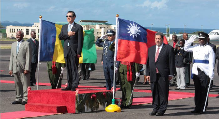 President of Taiwan, Ma Ying-jeou, was welcomed with military honours when he arrived in St. Vincent on Saturday. (IWN photo) 
