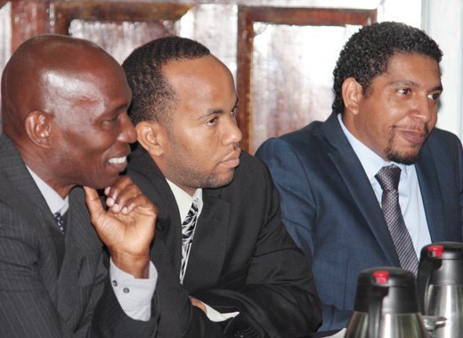 From left: Senators Jomo Thomas, Luke Browne, and Camillo Gonsalves. (IWN photo)