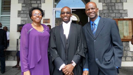 Lawyer Mikhail  Charles and his parents, Hon. Maxwell Charles, and H.E. Doris Charles. (Photo submitted)  