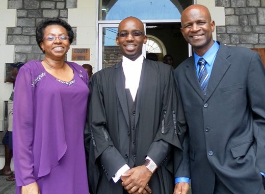 Lawyer Mikhail  Charles and his parents, Hon. Maxwell Charles, and H.E. Doris Charles. (Photo submitted)  