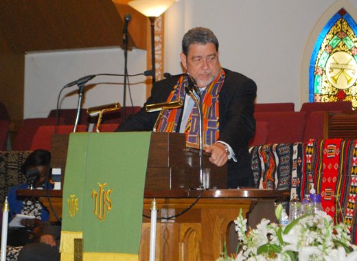 PM Gonsalves delivers the keynote address at the opening of a symposium hosted by Institute of the Black World 21st Century.