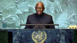 In this undated Internet photo, then president of Suriname Ronald Venetiaan addresses the Untied Nations.  He resigned from Parliament on Friday.