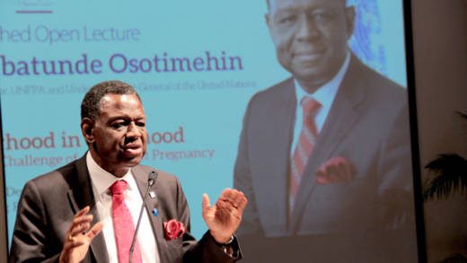 Dr. Babatunde Osotimehin speaks at an open lecture as part of the one-day consultation. (IWN photo).