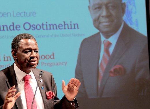 Dr. Babatunde Osotimehin speaks at an open lecture as part of the one-day consultation. (IWN photo).