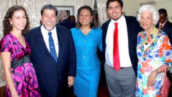 The delegation includes, from left, PM Gonsalves daughter, Isis; PM Gonsalves, PM Gonsalves wife, Eloise; son, Storm; and mother-in-law, Ursula Claudia Harris (File photo: Lance Neverson)