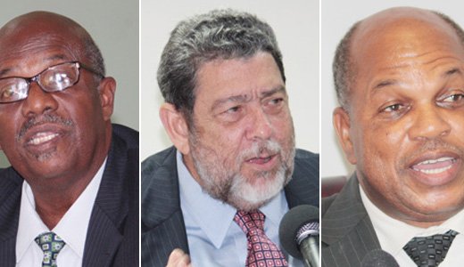 From left: Opposition Leader, Arnhim Eustace, PM Ralph Gonsalves, Sen. Linton Lewis. (IWN montage)