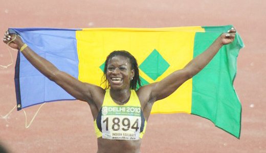 Vincentian athlete, Natasha Mayers reacts after her race in 2010.