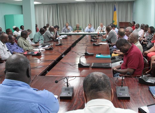 Prime Minister Dr. Ralph Gonsalves chairs a disaster response meeting in Kingstown on Dec. 28. (IWN photo)