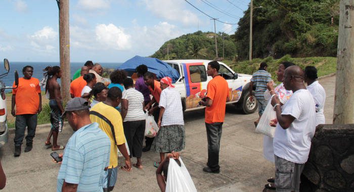 ECGC distributes disaster relief items in Fancy on Dec. 31,  2013. (IWN photo)