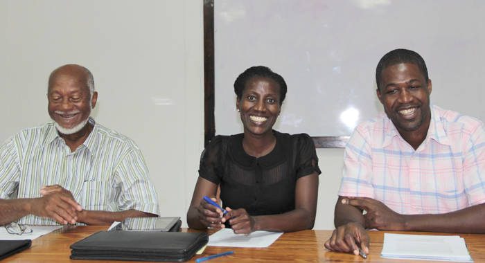 From left: PMC chairman, Oscar Allen and members Zita Barnwell and Ronnie Daniel speak at a press conference in January 2014. (IWN photo)