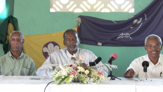 From left: Charles McIntosh, member of the Scouts Association 100th anniversary Committee, Bernard Joseph, 2nd Vice-President of the SVG Scouts Association, Morrison Baisden, President of the Scouts Association. (IWN photo)