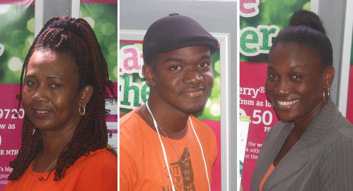 From left: Evadney Charles, Kemuel Walters, and Onicha Baptiste won Samsung Galaxy handsets from LIME.