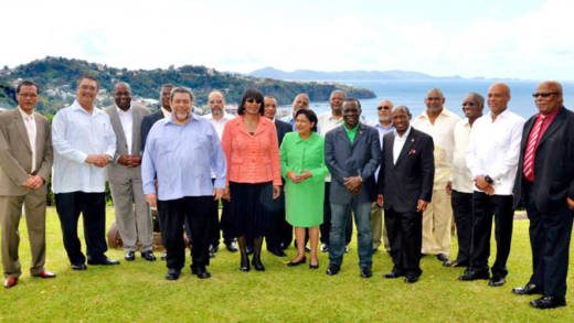 CARICOM leaders pose for a photo in Kingstown. (Photo: Lance Neverson/Facebook)