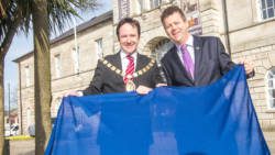 Dr Christopher Stange, Hon. Consul for St. Vincent and the Grenadines to Northern Ireland, right, and Councillor Stephen McIlveen, mayor of Ards with the Commonwealth Flag.