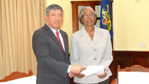 Ambassador Luis Manuel Lopez Moreno and Deputy Governor General Dame Monica Dacon.