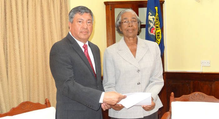 Ambassador Luis Manuel Lopez Moreno and Deputy Governor General Dame Monica Dacon.