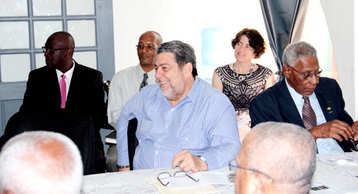 Prime Minister Dr. Ralph Gonsalves and other officials at the launch of the e-passport on Tuesday, March 4, 2014. (IWN photo)