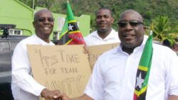 Vincentian Opposition Leader, Arnhim Eustace, left, and Leader of Team Unity in St. Kitts and Nevis, right, at a picket in St. Vincent on Monday. (Photo: NDP/Facebook) 