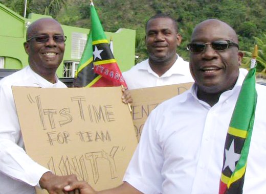 Vincentian Opposition Leader, Arnhim Eustace, left, and Leader of Team Unity in St. Kitts and Nevis, right, at a picket in St. Vincent on Monday. (Photo: NDP/Facebook) 