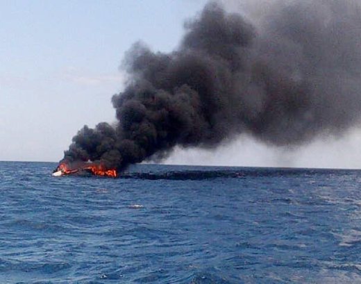 This photo, being circulated on the Internet, is said to show Garner's burning yacht. 