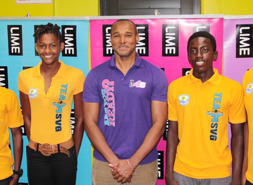Shane Cadogan, Shné Joachim, Manager of Lime Leslie Jack, Nikolas Sylvester, and coach Kyle Dougan. (IWN photo)