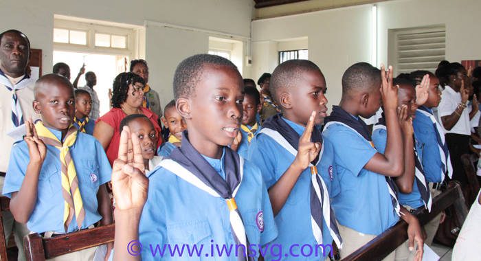Scouts recite the Scout Promise at their centenary service in Georgetown last Thursday. (IWN photo)