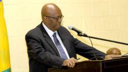 Opposition Leader Arnhim Eustace addressing the town hall meeting in New York. (Photo: NDP/Facebook)