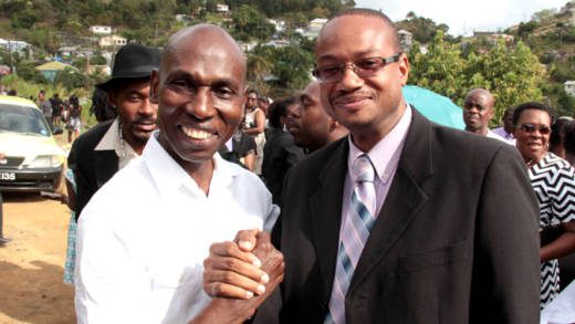 Jomo Thomas, left, and Grenville Williams, photographed at funeral in Rillan Hill in April 2014. (IWN photo)