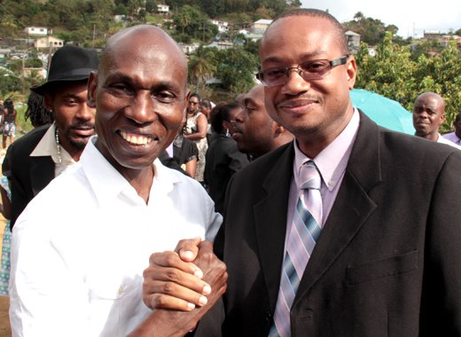 Jomo Thomas, left, and Grenville Williams, photographed at funeral in Rillan Hill in April 2014. (IWN photo)