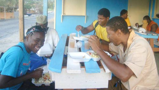 Canouan residents enjoy meals make with lionfish killed in the lionfish tour of the Grenadines last week. (Photo: Mayreau Regatta/Facebook) 
