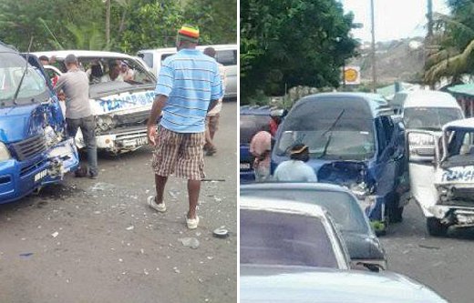 Over a dozen persons were injured in this accident involving three minibuses.
