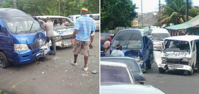 Over a dozen persons were injured in this accident involving three minibuses.
