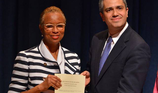 SVGs Ambassador to the United Nations, Rhonda King, left, signed on behalf of her country.