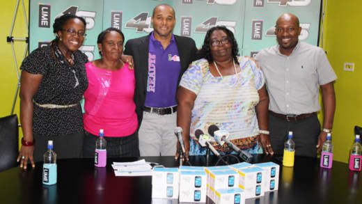From left: Marketing Manager of LIME, Nikala Williams, Kioka Abbott Balcombe of Grand Sable farmers group, General Manager of LIME, Leslie Jack, Cordelia Scott -of WALCO farmers group and Minister of Agriculture, Saboto Caesar. 