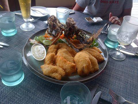 Lionfish is served as part of a meal.